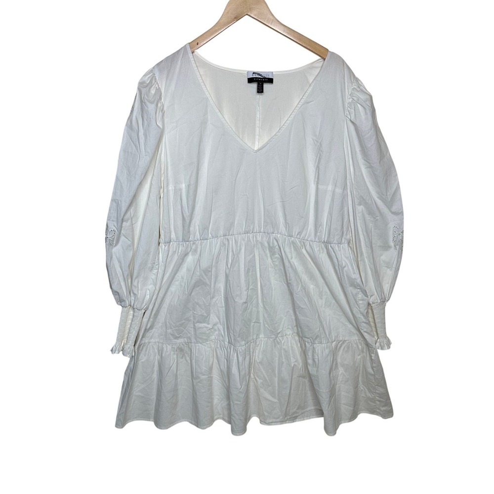Eloquii Elements Women's Tiered Long Sleeve Mini Dress size 20 White